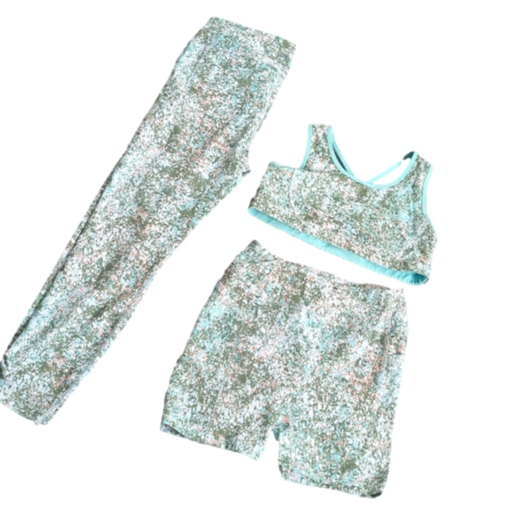 Avia Girls Mint Floral Active 3-Piece Matching Set - Mint Green